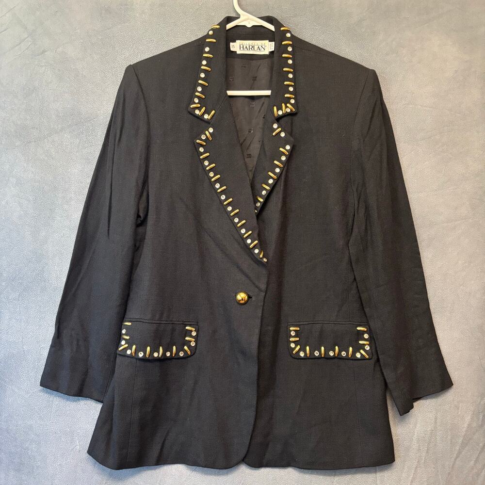 Vintage Harlan Studded Blazer Crystal Made in USA Wealthy Old Money Artsy Diva